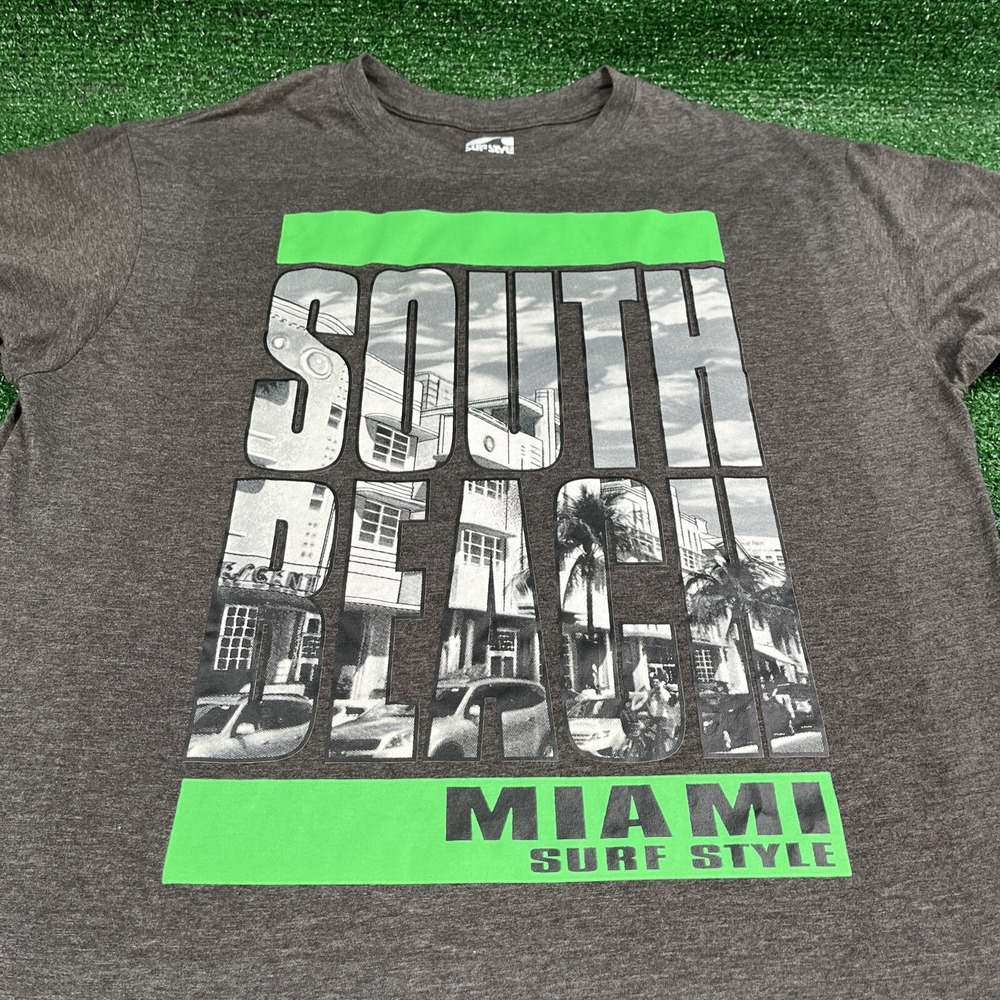 Surf Style South Beach Miami Dark Gray Graphic T-Shirt Size Mens Large